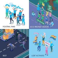 Protesting People Isometric Design Concept Vector Illustration