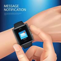 Realistic Smart Watch New Message Notification Composition Vector Illustration