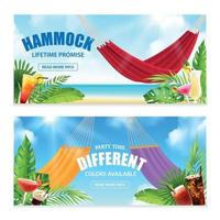 Realistic Hammock Tropical Banner Set Vector Illustration