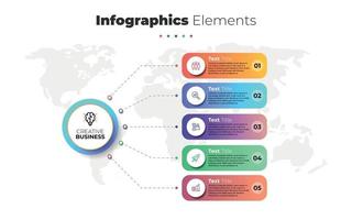 Modern infographics elements. 5 steps timeline with icons and level. Vector illustration