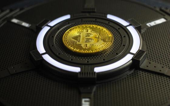 Gold Bitcoin electronic computer processor board photo