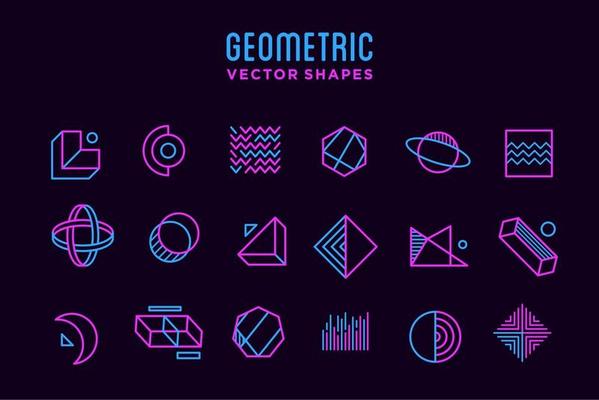 set of neon purple and pink abstract Geometric shape icon collection withdesign elements, template for your project, advertisement, commercial banner, poster and animation