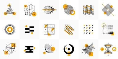 Universal trend halftone geometric vector icon shapes set with bright colorful elements composition. Design elements for Magazine, leaflet, billboard, sale