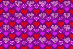 Hearts pattern. Pink and red hearts seamless textile pattern. different style hearts on purple background. vector