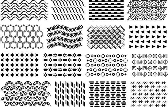 Memphis pattern. Black vector memphis mosaic pattern set. Black flat geometric design elements, patterns for posters, brochures, flyers etc.