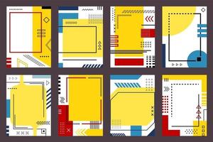 Cover design set. Collection of vector cover designs in blue, red, yellow, black colors. Corporate style geometric backgrounds for brochure, banner, flyer book. Copy space. Space for your text