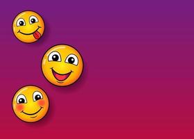 Happy faces on pink background, vector smiling faces on purple pink gradient backdrop, copy space, for your funny text web, banner, social media design