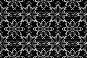 patrón de repetición sin costuras abstracto, blanco y negro, patrón de repetición floral monocromo, textil mandala vector