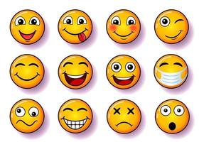 set of smiles, vector collection of smiling faces in yellow color, with pink shadow and gradient, funny faces illustration for social media, for your design