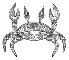 Crab vector illustration, stylized, black outline trim, ornate, decorative crab line art with black thin line, isolated on white background