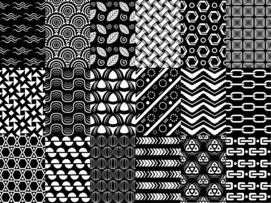Vector black and white seamless pattern set, collection of geometric monochrome pattern, for your design projects as wallpaper, textile, fabric, wrapping, cover design