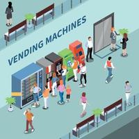 Vending Machines Consumers Isometric Composition Vector Illustration