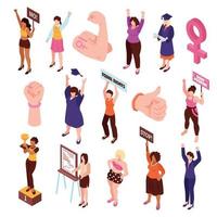 Isometric Feminist Characters Set Vector Illustration