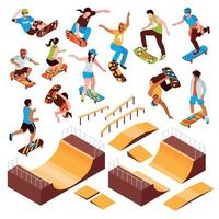Skateboarding Park Constructor Set Vector Illustration