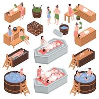 Bath House Isometric Set Vector Illustration