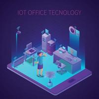 Ilustración de vector de composición isométrica de tecnología de oficina iot