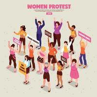 Ilustración de vector de ilustración isométrica de acción de protesta de feministas