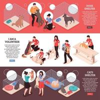 Animal Shelter Isometric Banners Vector Illustration