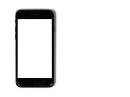 teléfono negro aislado sobre fondo blanco con espacio de copia en la pantalla foto