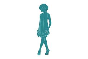 ilustración vectorial de mujer elegante posando, estilo plano con contorno vector