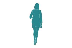 Ilustración vectorial de mujer de moda caminando mira desde atrás, estilo plano con contorno vector