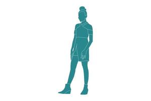 Vector illustration of elegant woman posing, Flat style with outline