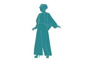 Vector illustration of muslim woman posing, Flat style with outline