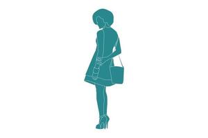 Vector illustration of fashionable woman posing, Flat style with outline