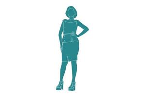 Vector illustration of elegant woman posing, Flat style with outline