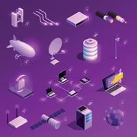 Global Network Isometric Icons Vector Illustration