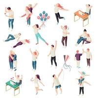 Happy People Isometric Set Vector Illustration