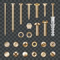 Realistic Golden Fasteners Transparent Set Vector Illustration