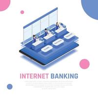 Ilustración de vector de composición isométrica de banca por Internet