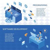 Programmers Isometric Banners Vector Illustration