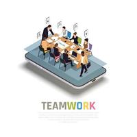 Teamwork Collaboration Isometric Composition Vector Illustration