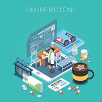 Online Medicine Isometric Composition Vector Illustration