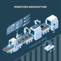 Ilustración de vector de composición isométrica de fabricación robotizada