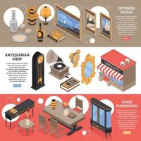 Antiquarian Isometric Horizontal Banners Vector Illustration