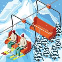 Ski Resort Funicular Isometric Background Vector Illustration