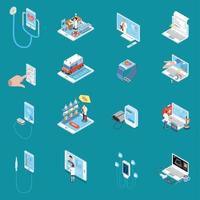 Digital Mobile Health Isometric Icons Vector Illustration