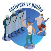 Activists Isometric Round Background Vector Illustration