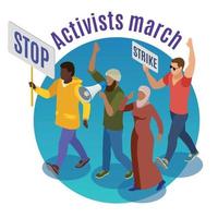 Activists March Round Design Concept Vector Illustration