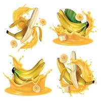 Realistic Banana Splash Set Vector Illustration