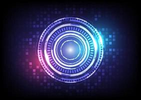 Abstract hologram high tech background. Virtual reality technology innovation. Head-up display interface. Futuristic Sci-Fi glowing HUD circle. Digital infographic business. Pixel screen vector