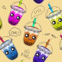 Bubble tea,Pearl milk tea ,coffees and soft drinks with doodle style seamless pattern background vector. vector