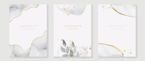 Abstract art background vector. Luxury invitation card background with golden line art flower and botanical leaves, Organic shapes, Watercolor. Vector invite design for wedding and vip cover template.