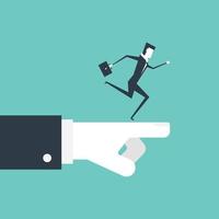 Running forward. Businessman with briefcase running on boss hand indicating the direction to the goal. vector