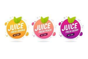 Juice fresh fruit banner. Orange, berry, peach healthy juice design template. vector