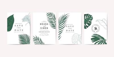 Tropical gold wedding invitation card design vector collection. Stationary design for vip banner, print and cover background.