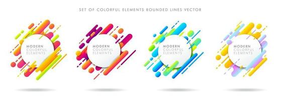 Set of abstract icons colorful geometric pattern composition rounded line shapes diagonal transition on white background. Modern and Minimal style. Vector illustration